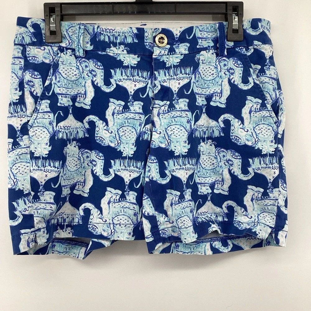 Lilly Pulitzer Jayne Stretch 7" Shorts Deep Indigo Joy Ride Size 2 Elephant - Picture 2 of 8